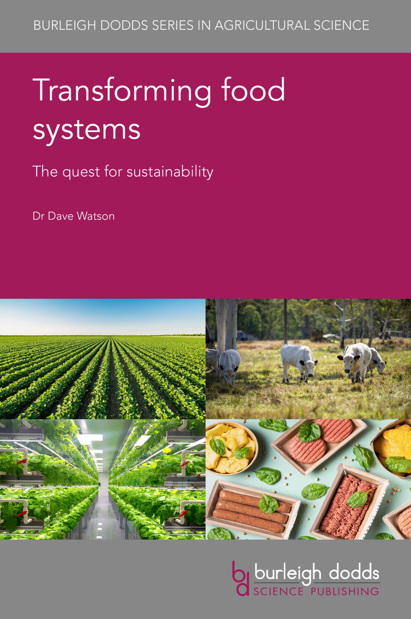 Book cover of 'Transforming food systems' with images of agriculture and food.